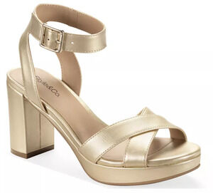 Style & Co Shoes Women's Size 5.5 Gold SHANNONNP Platform Block Heel Sandals